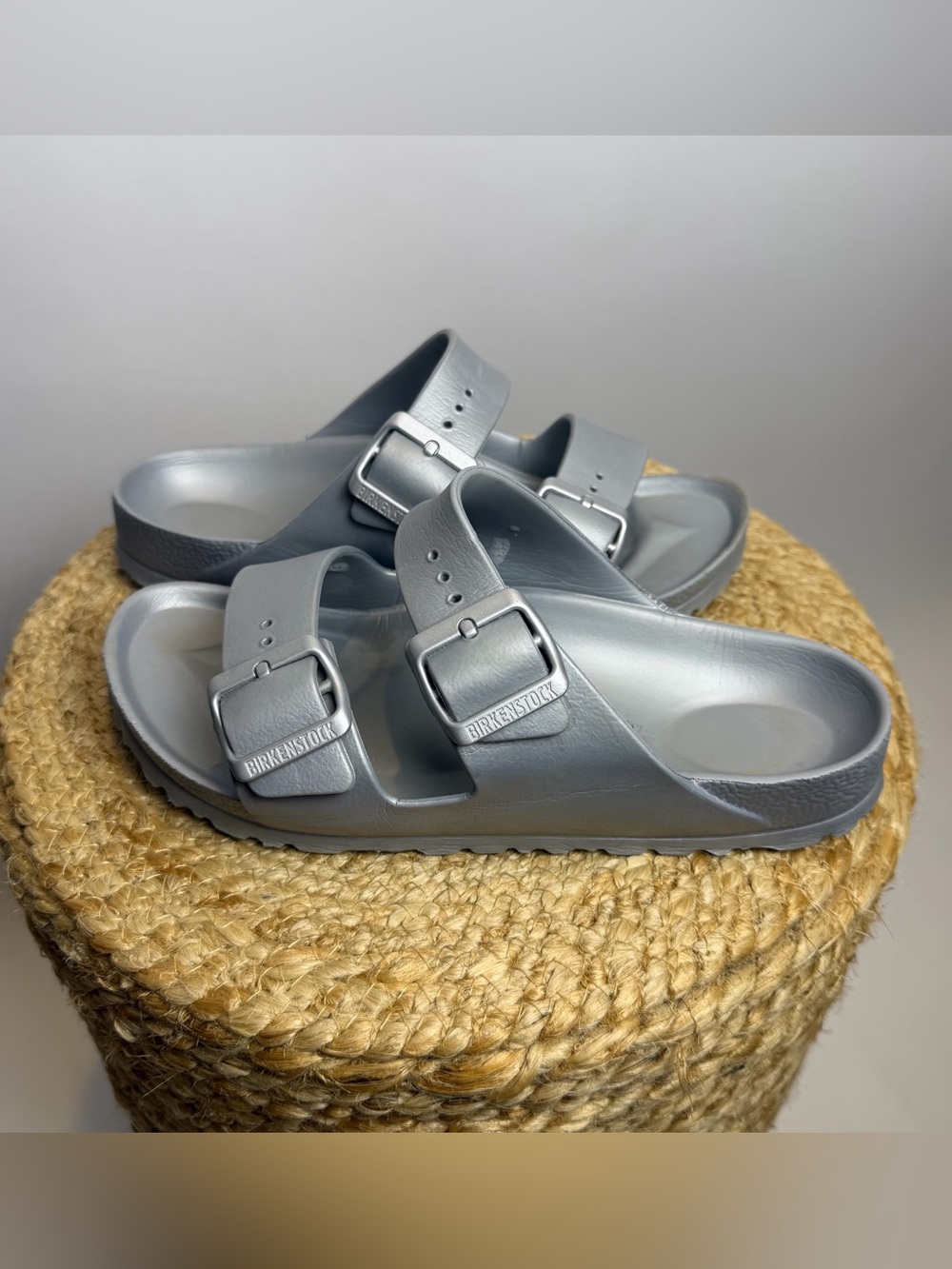 Birkenstock Arizona Essentials EVA Sandals in Metallic Silver